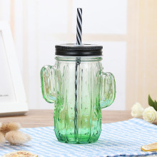 High Quality Drinking Glass Mason Jar with Handle Straw and Lid Wholesale